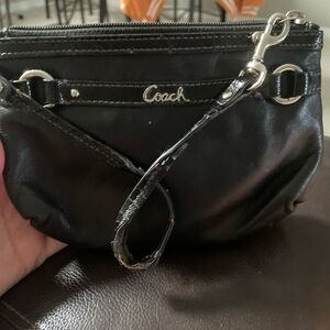 Coach Black Leather Wristlet with Silver Accents (needs conditioning)